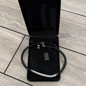 Honora Black Braided Necklace with White Pearls
